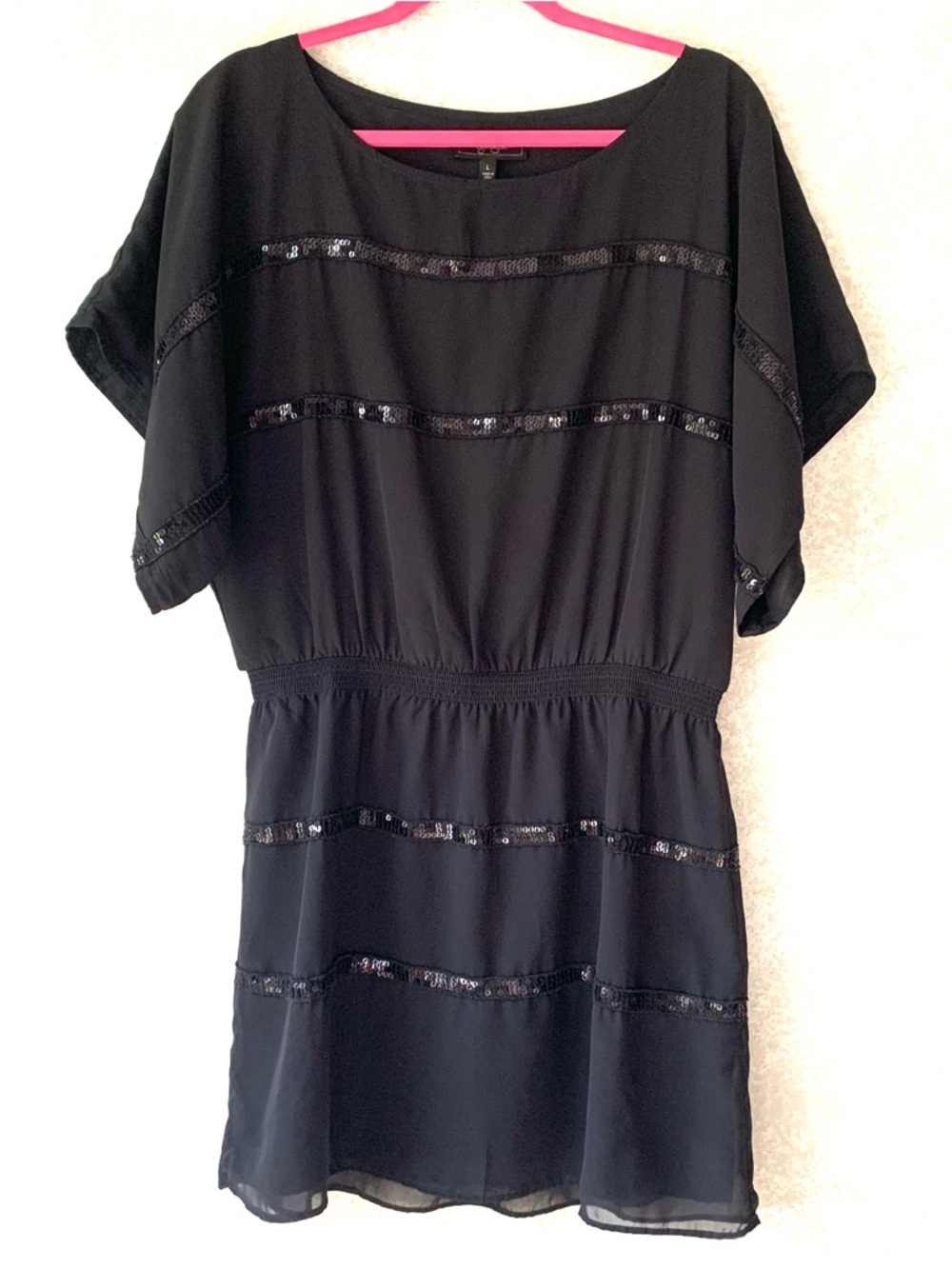 Jessica Simpson‎ Women's XL Black Short Sleeve Sequin-Trim Mini Dress